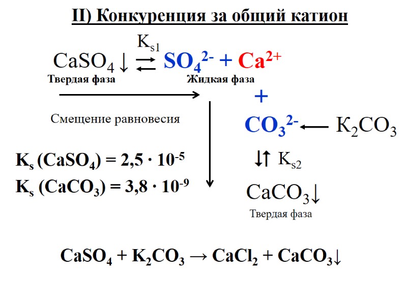 Ks (CaSO4) = 2,5 ∙ 10-5 Ks (CaCO3) = 3,8 ∙ 10-9  II)